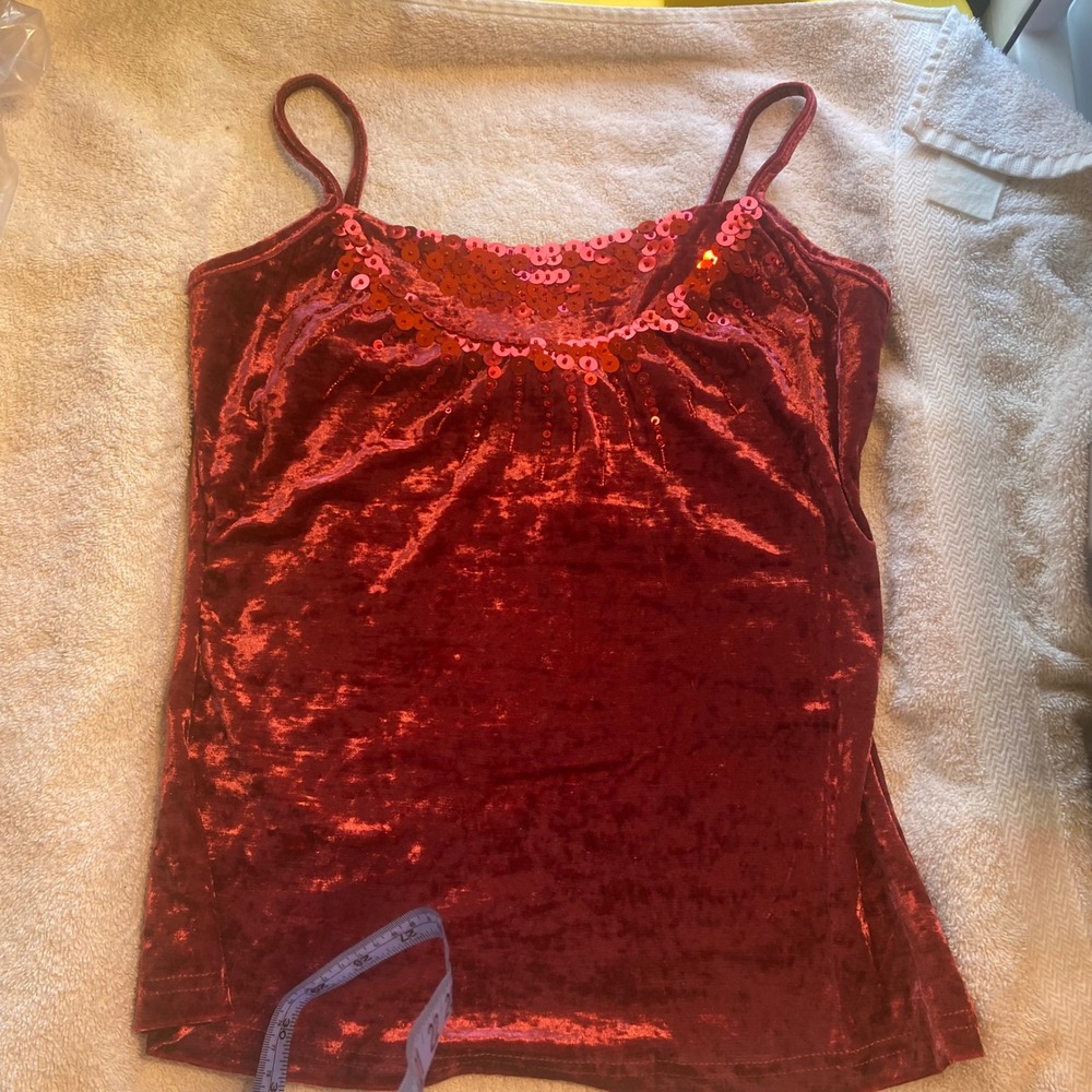 Runway 101 Womens Red Crushed Velvet‎ Sequin Beaded Camisole Top Size M T407